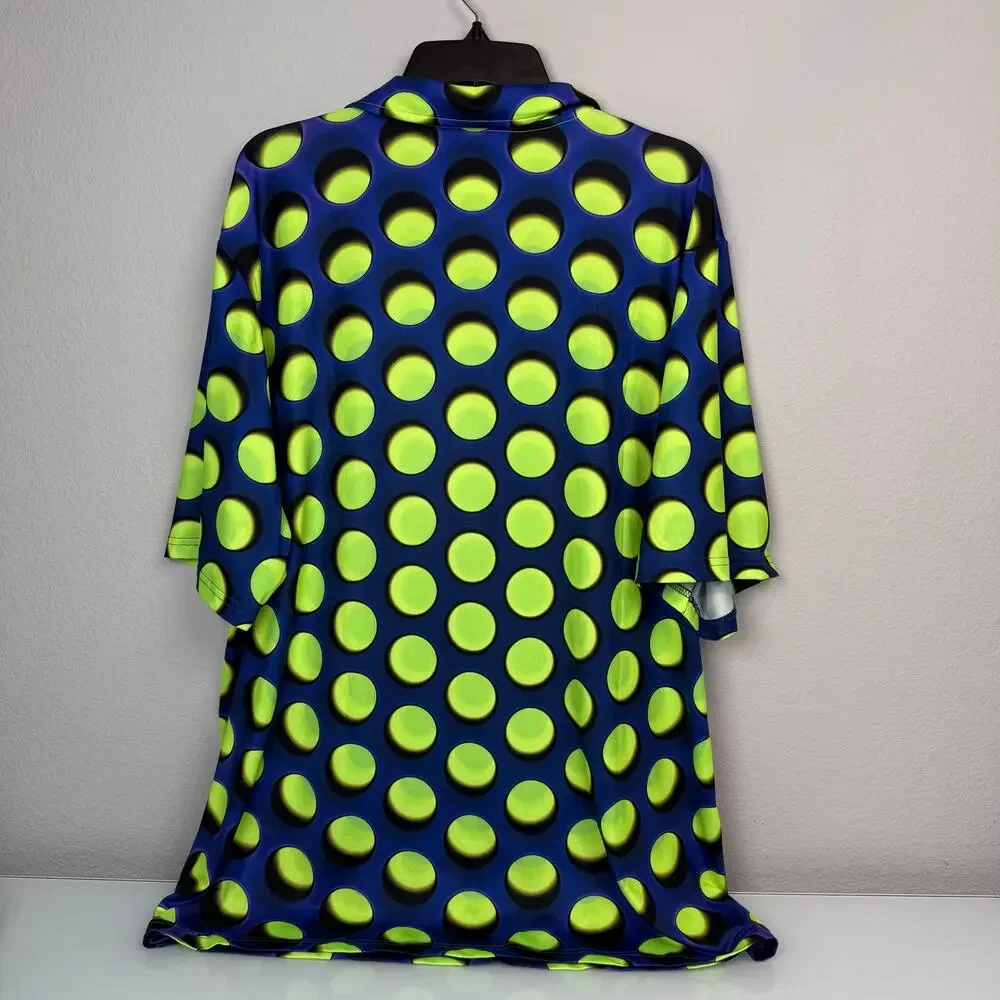 Obnoxious Golf Men's Polo Shirt 2XL Purple Neon Polka Dot All Over Print